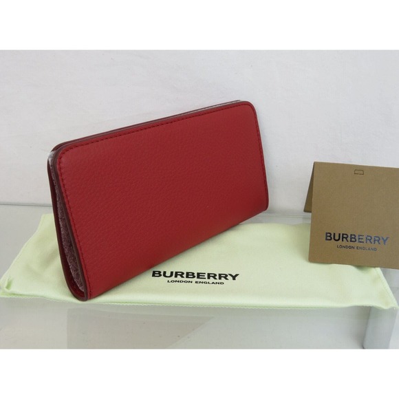 $530 BURBERRY ROWE RED LEATHER LOGO FOLDING BILL SNAP CLUTCH CONTINENTAL WALLET - Picture 3 of 14